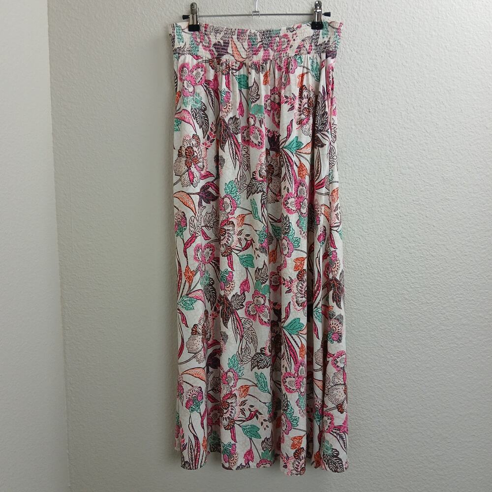 Smocked Top A-line Skirt S / M ? no tags repaired pink floral pockets